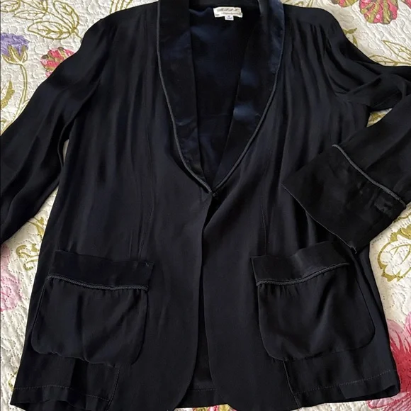 Vintage Women's Black Satin-Trim Blazer Jacket - Picture 1 of 11